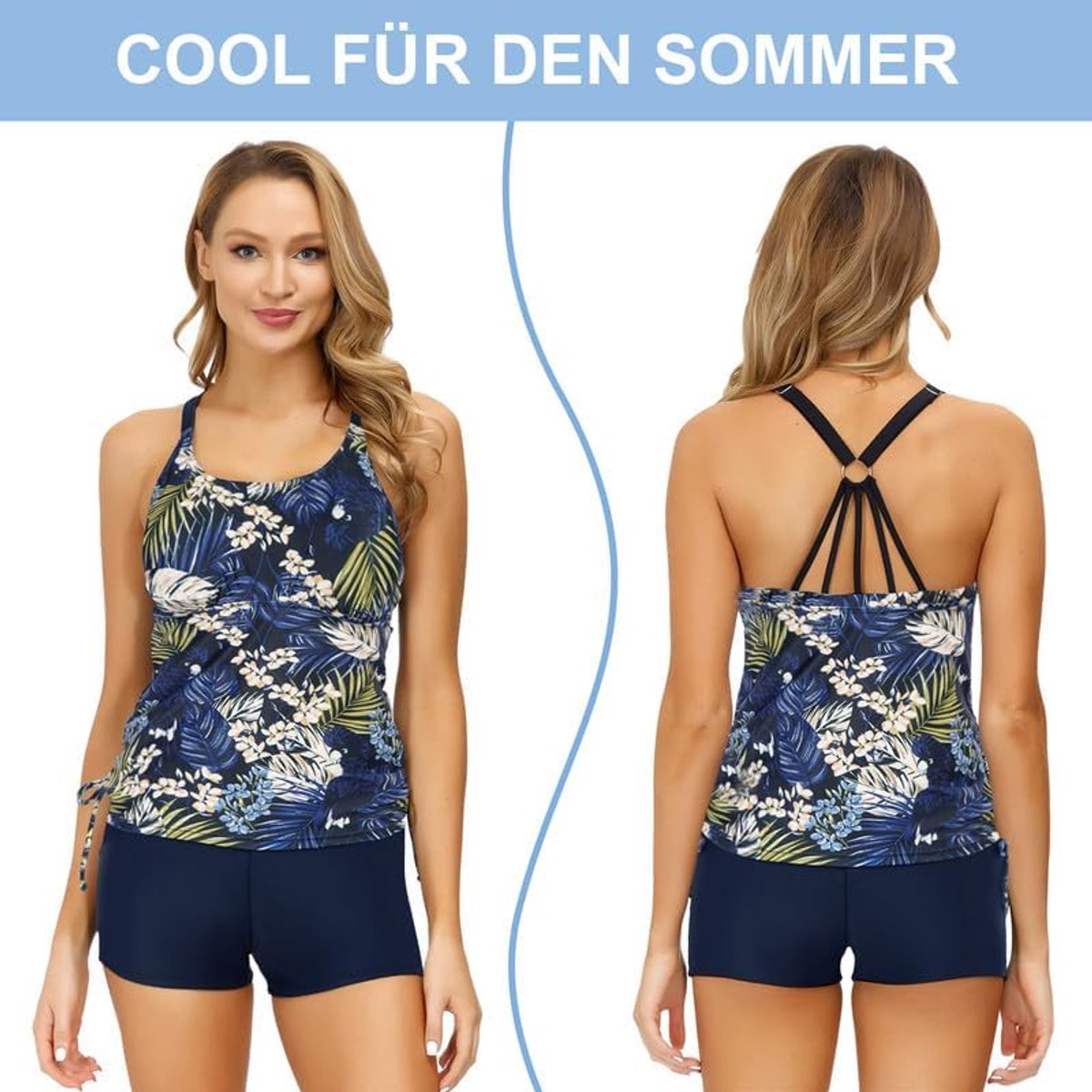 Tankini Tweedelig badpak voor dames, buikweg, tankini-bovendeel en hoge taille, comfortabele badmode met verstelbare schouderbanden, sportieve strandmode