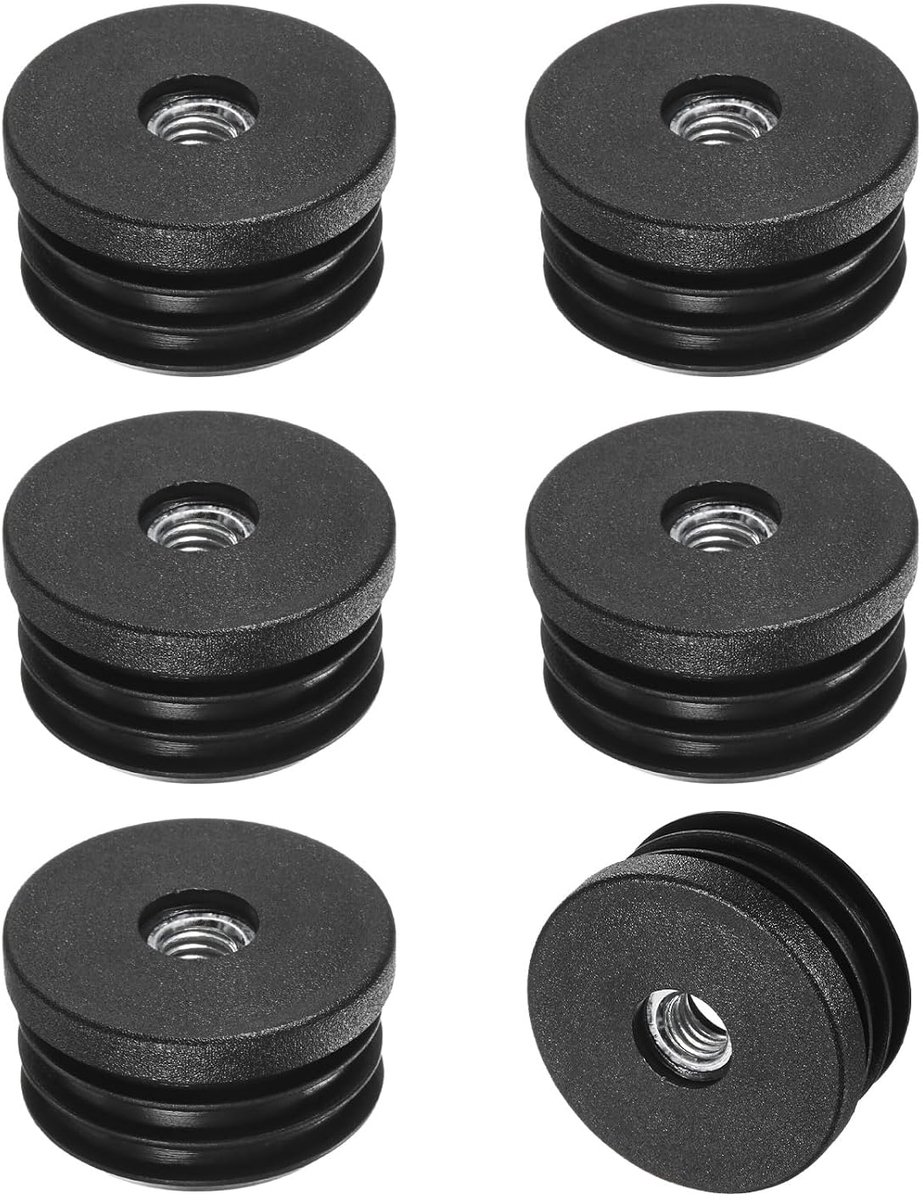 METERXITY Set van 6 inzetstukken voor ronde buizen met M8-draad, 38 mm (1,5 in) OD kunststof buisinzetstuk voor stoel/tafel/zwenkwiel, buiseindkap vloerbeschermers metalen meubelpoten glijplug