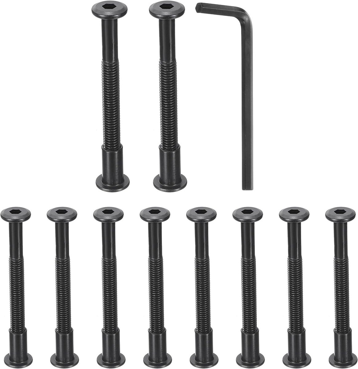 10 sets zeskantschroeven M8 x 80 mm met moer M8 x 18 mm en inbussleutel, bouten en schroeven voor mobiele connectoren voor intrekbare riem, zwart