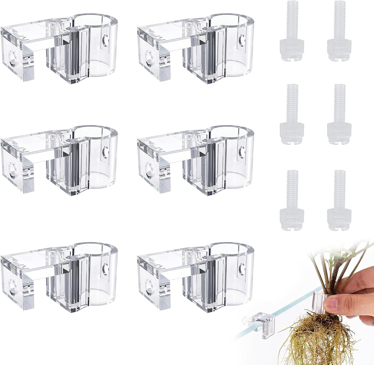 6 stuks plantenstandaard voor aquariumplanten, 8-15 mm dik glas, lotus, aquaponisch systeem, varen (transparant)