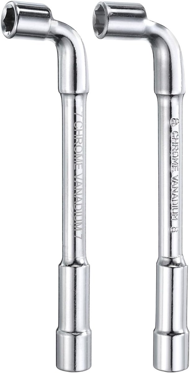 2 stuks zeskantige dopsleutels, schuin, vorm L, 7 mm, 8 mm, buissteeksleutel, 6 metrische bits, dubbele eindstukken, staal met hoog koolstofgehalte voor algemene reparaties van leidingen