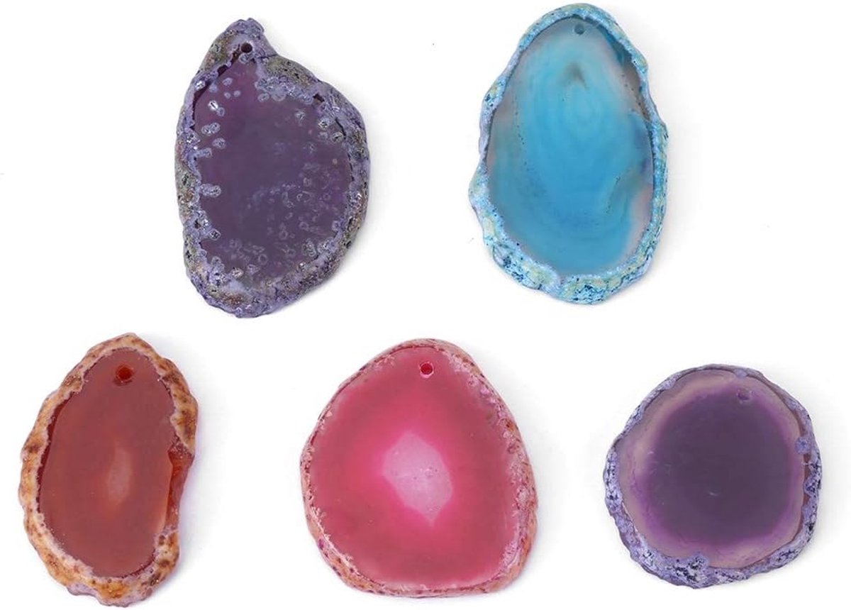 5 Stuks Natuurlijke Agaat Schijven Geode 30-40 Mm Onregelmatige Vorm Losse Sieradenonderdelen Voor DIY Ketting Hanger Decoratie Top Gat