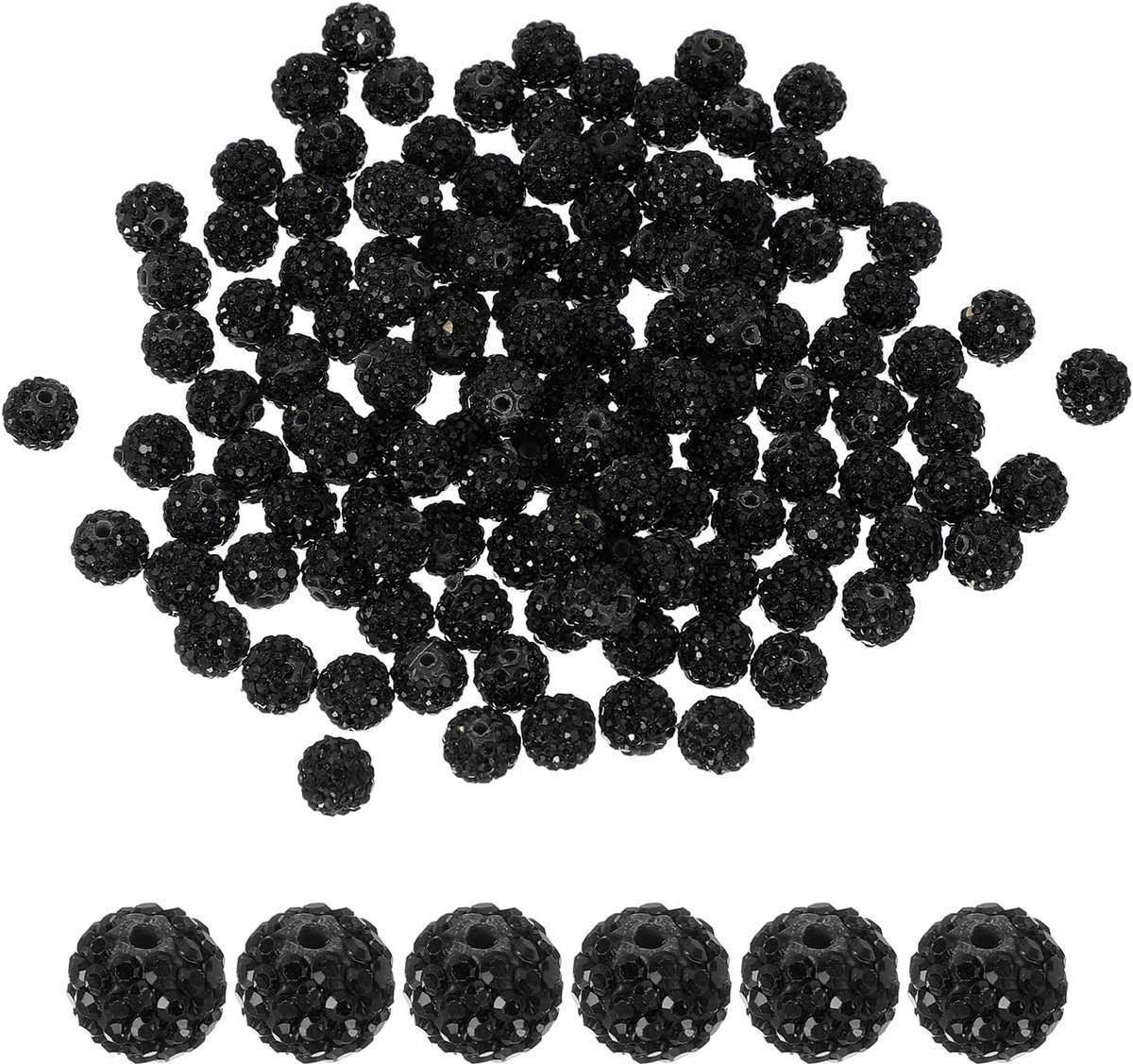 Kralen voor het maken van sieraden, 10 mm glanzende ronde disco bal kralen fonkelende kristallen klei kralen met gat voor armband ketting doe-het-zelf knutselen, zwart