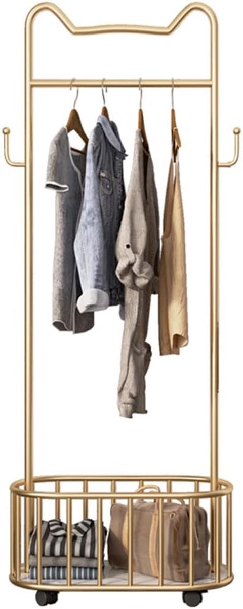 Kapstok met mand - Kledingrek organizer - Ruimte ordenen - Stabiel metalen frame - 60x32x178cm - Rose Goud