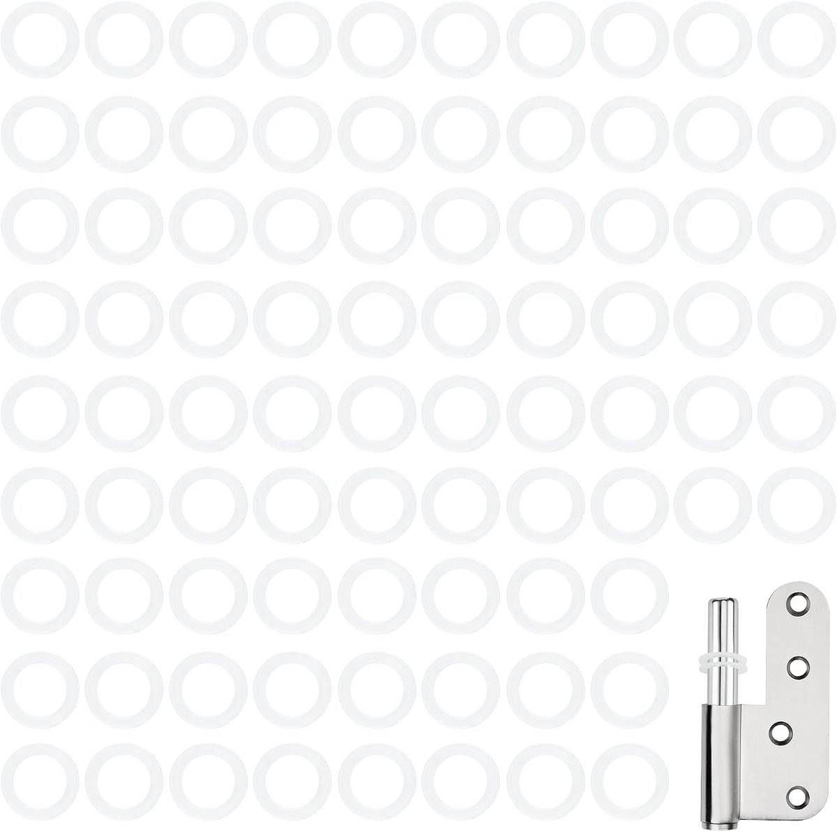 deurscharnier, speciale sluitringen van kunststof, deurscharnier, kamerdeuren, wit, Ø 10 mm x 15 mm x 1 mm, 200 stuks