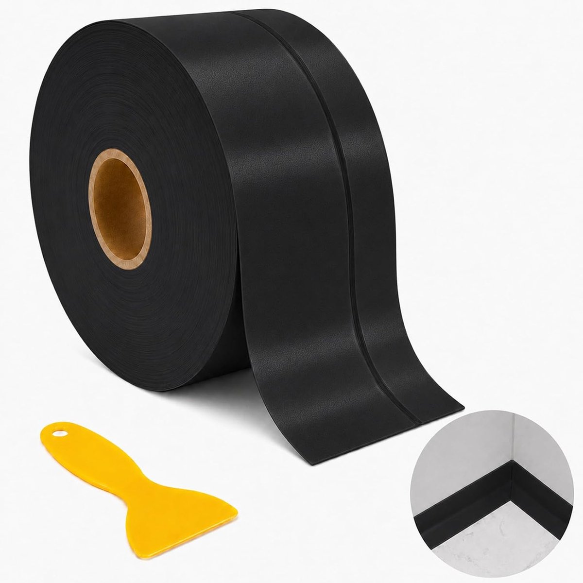 Plint, zelfklevend, 50 mm x 20 mm, pvc-plint, flexibele afsluitlijst, plint zelfklevend voor keuken, badkamer, muur, vloerdecoratie (12 m x 70 mm, zwart)