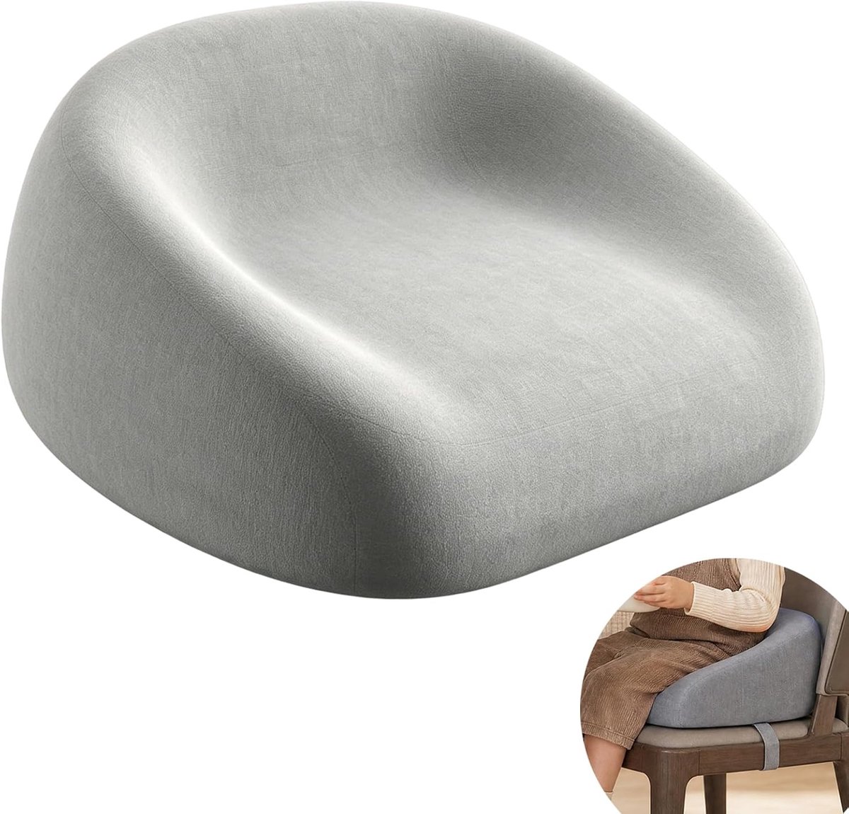 Verhoogingsstoel voor kinderen, 6 cm, peuters, eetkamerstoel, verhoging van de stoel, wasbaar, kinderstoel met veiligheidsgordels, antislip bodem voor thuis en onderweg (grijs)