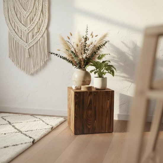 Zuil, Rustieke decoratieve zuil, Boomstamdecoratie, Vloerlantaarnstandaard, Houten plantenstandaard, Tijdloze houtdecoratie, Stevig en duurzaam, Notenhout, 30x30x30 cm — afbeelding 4