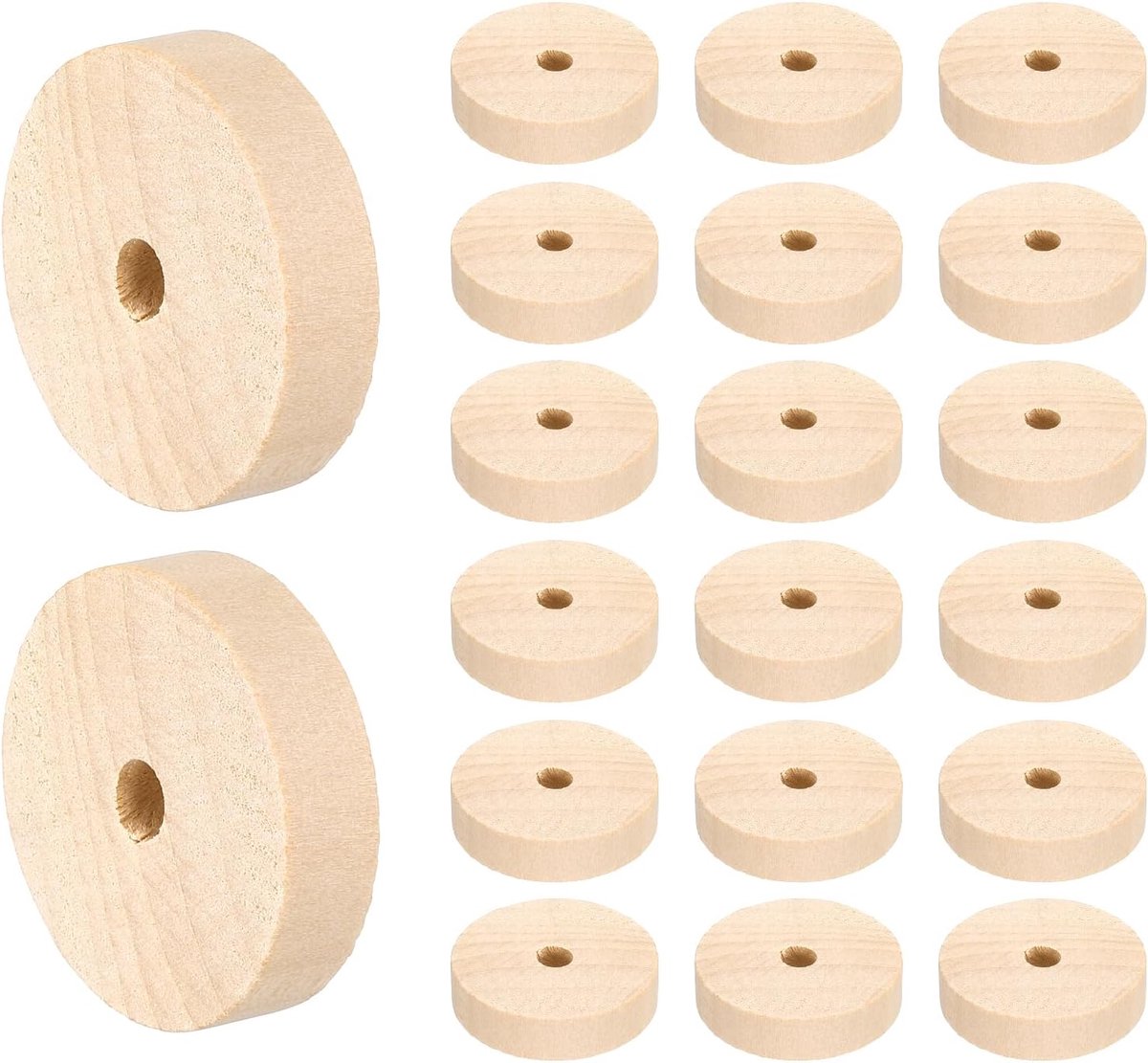 Wielen van massief hout, diameter 38 mm, dikte 9,5 mm, boring 6,35 mm, plat, voor mini-kerstboom, auto, vrachtwagen, modelbouw, doe-het-zelf, verpakking van 24 stuks
