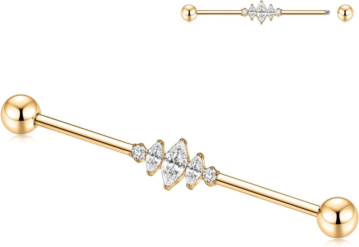 hengkaixuan 14G Industriële Barbell 38mm Industriële Bar Sieraden Extern Schroefdraad Industriële Oorbel Lange Steiger Bar G23 Titanium Kraakbeen Helix Oorbel voor vrouwen mannen