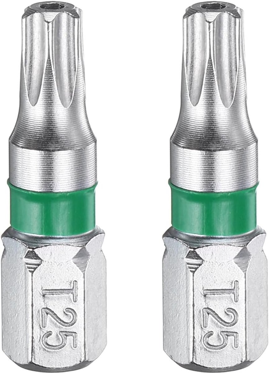 2 schroevendraaierbits Torx T25H 1/4 inch zeskantschacht 25 mm lengte magneetsterren met 6 punten zeskantkop bits van staal S2 elektrische schroevendraaier met gat torxkop
