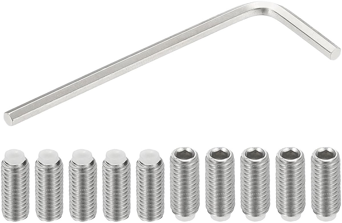 Schroeven zonder kop M5 x 12 mm nylon punt, 10 stuks 304 roestvrij staal, zeskantkop metrische bout met snijpunt, interne zeskantaandrijving antislip met sleutel L