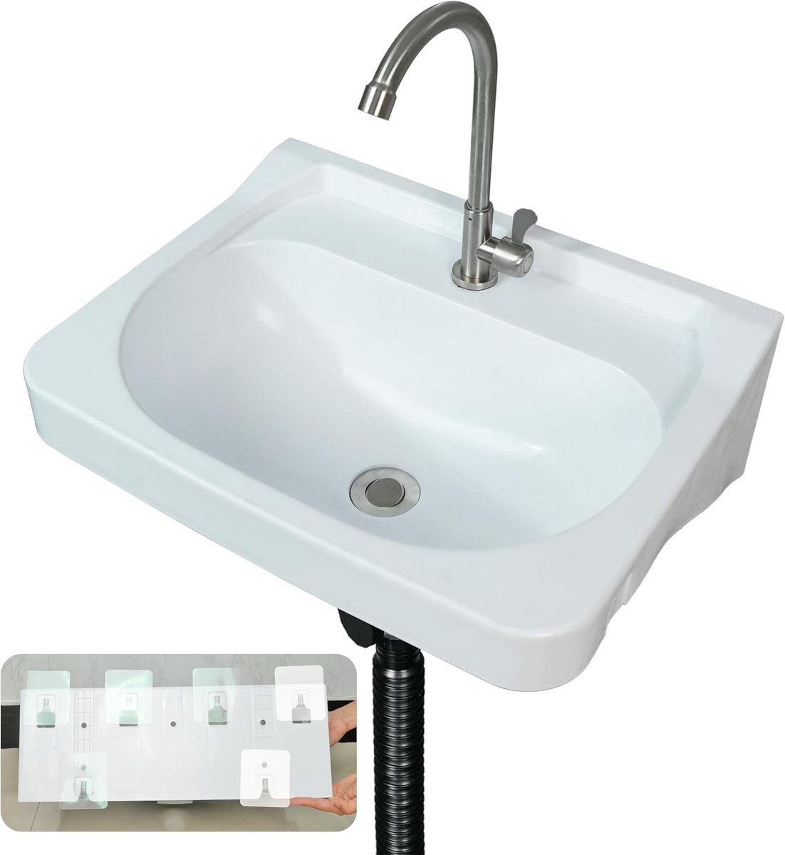 Badkamer Wastafel 19,7* 15,3 Montage zonder boren Zelfklevende Wastafel met Kraangat Badkamer Wastafels Drijvende Vanity Sink voor Toilet Room Wastafel Plastic Rv Wastafel voor Garage