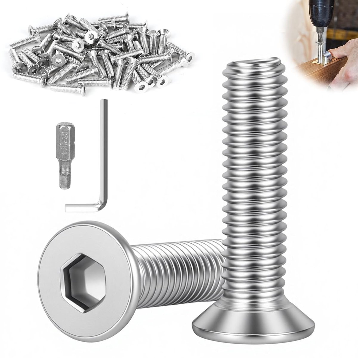 50 stuks verzonken kopschroeven M6 x 25 mm roestvrij staal DIN 7991 met inbussleutel en schroevendraaierbit voor apparaten, machines en meubels