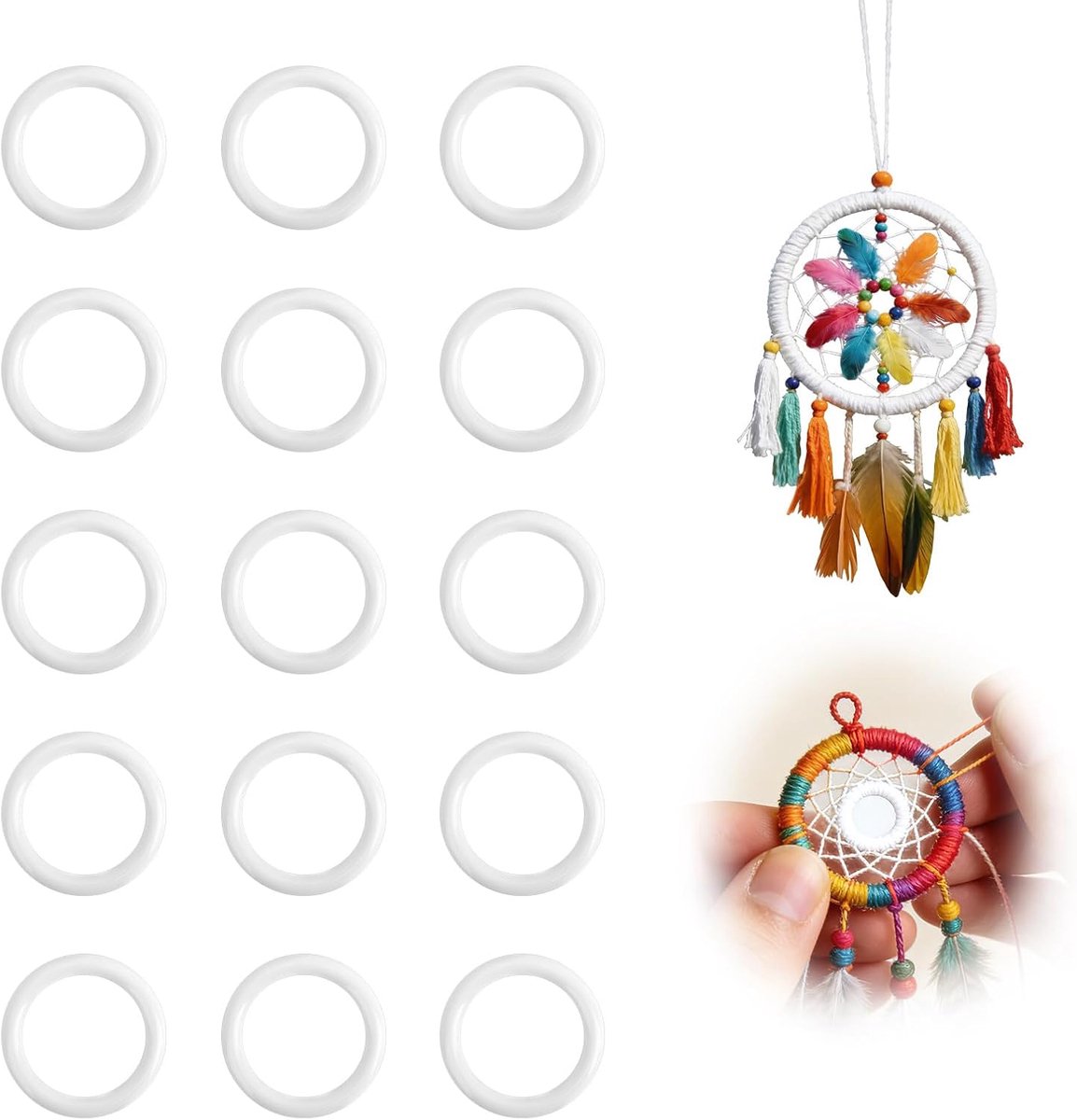 15st Witte Plastic O-ringen voor Knutselwerkjes, Haakcirkels en Gordijnringen voor Handtassen Doe-Het-Zelfprojecten Woonaccessoires Macramé Kransen en Bruiloftsdecoraties