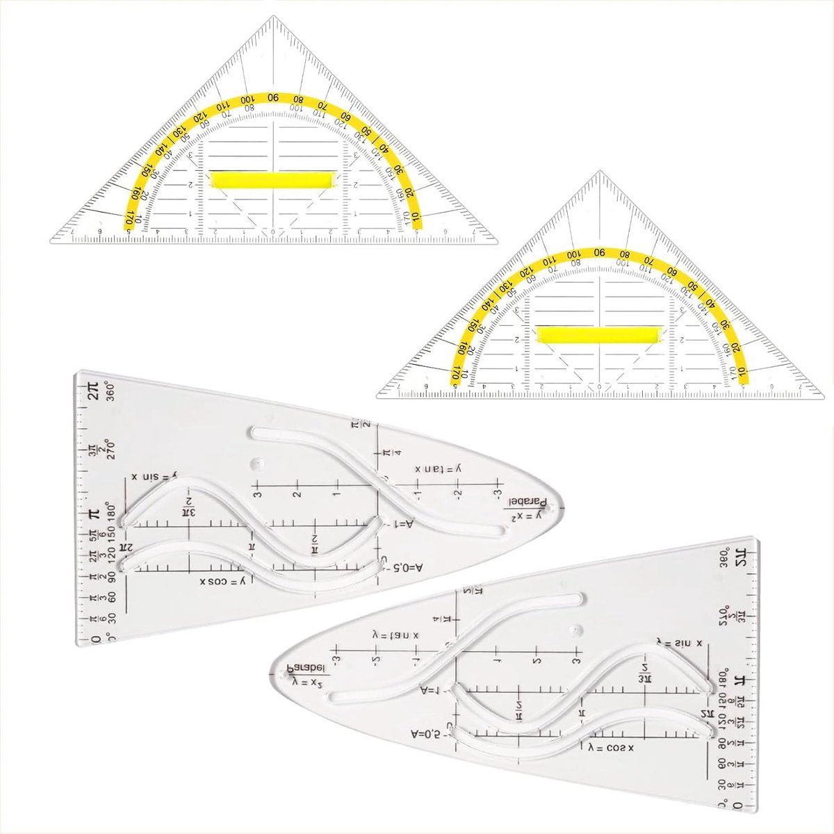 Gradenboog set 4 stuks - kunststof parabolische sjablonen - 45 ° driehoekige liniaal - duurzaam en flexibel - SnelShoppen