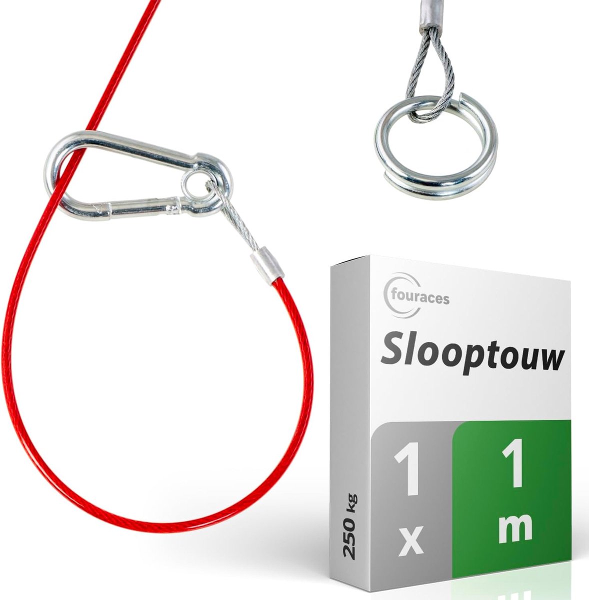 losbreekkabel aanhangers 1m - rood PVC - met karabijnhaak - verplicht voor geremde aanhangers - SnelShoppen