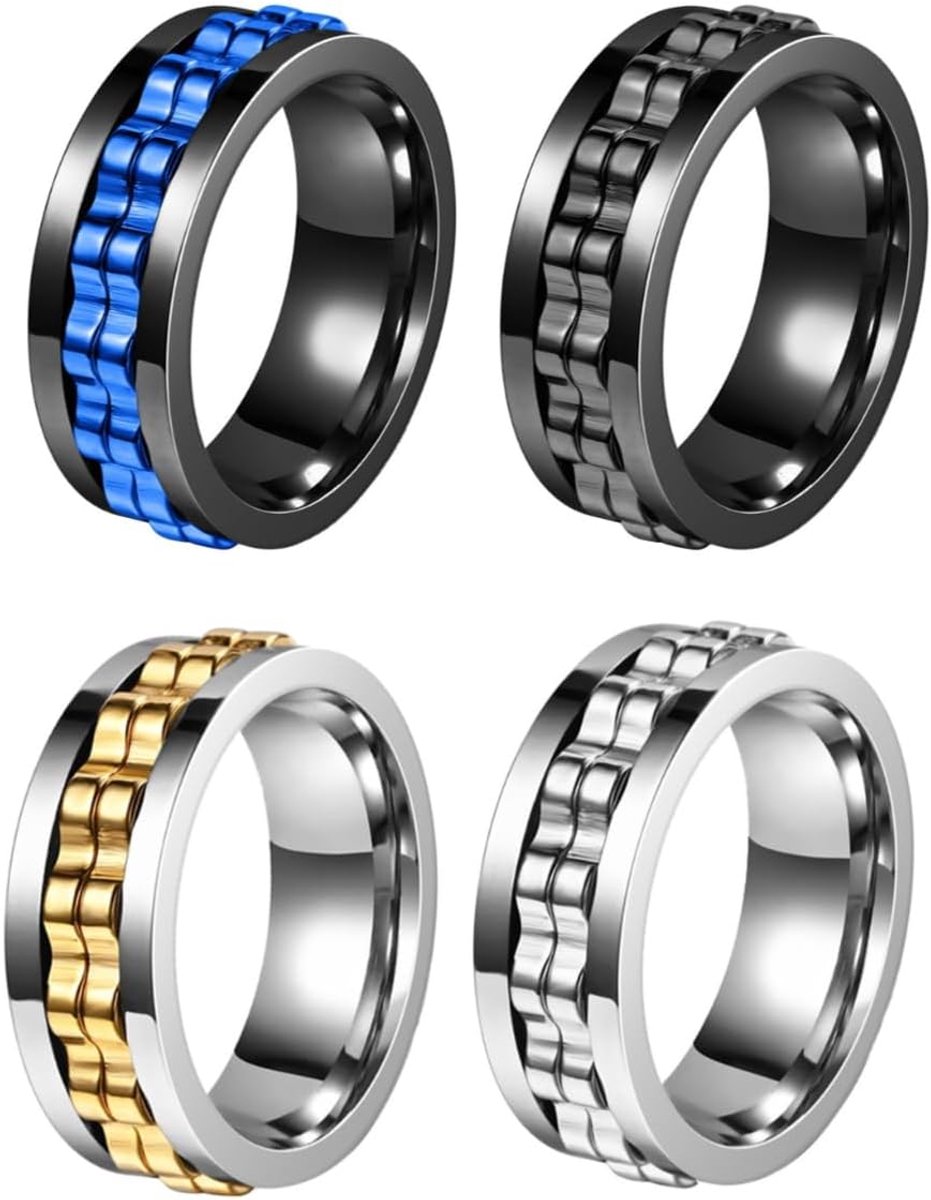 Spinner Ringen 4 Stuks - Zilver/Goud/Zwart/Multicolor - Draaibaar - Verminder stress en angst - SnelShoppen