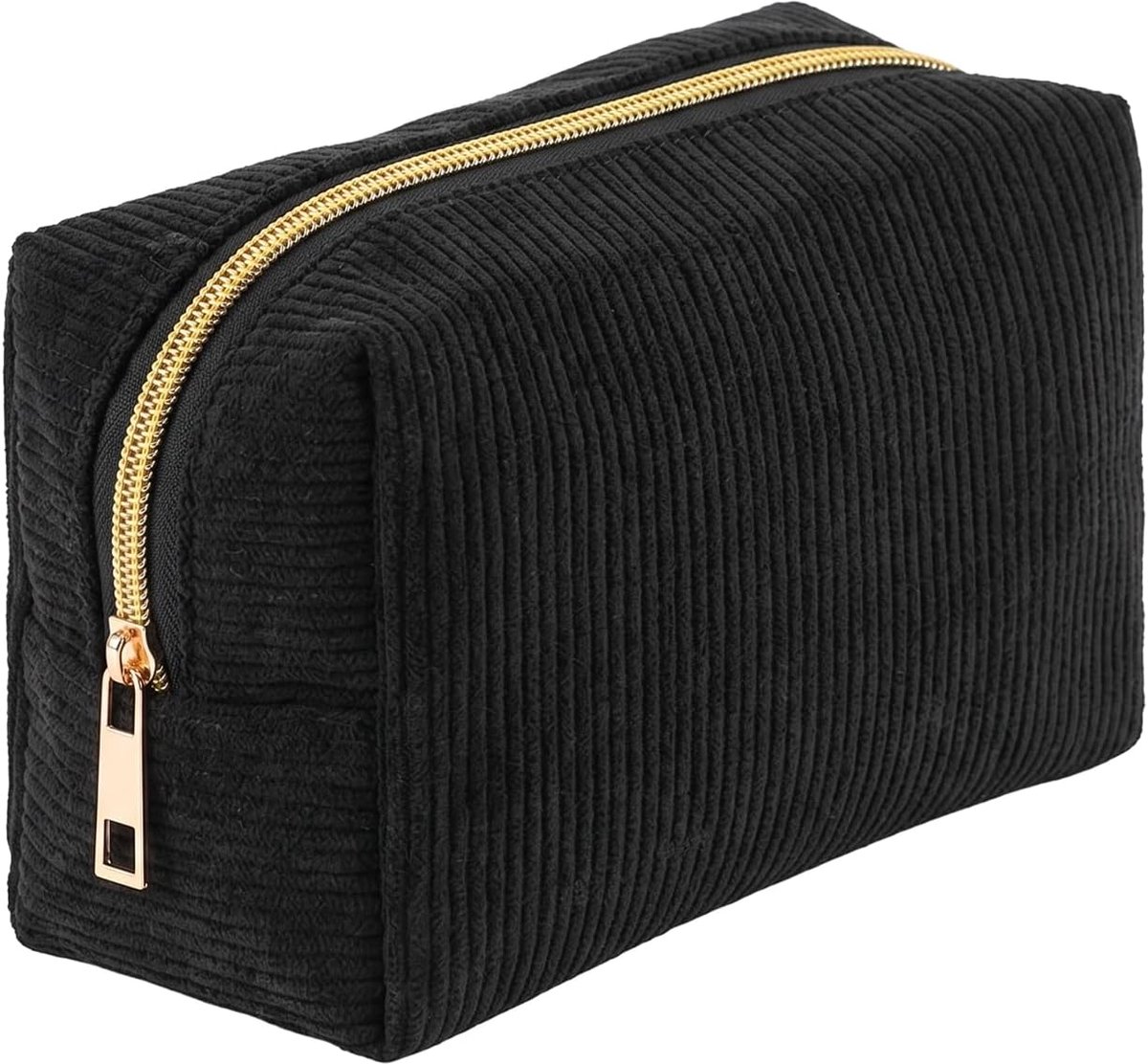 make-up etui klein - corduroy - zwart - draagbare toilettas voor dames - SnelShoppen