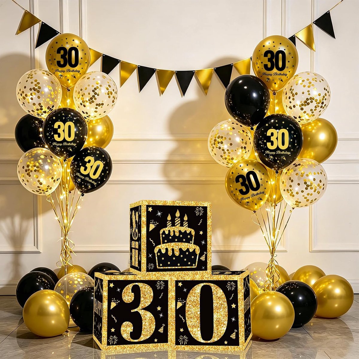 Verjaardagsdecoraties 30 Jaar - Zwart Goud - Feestpakket Met Ballonnen En Banner - Perfect Voor Verjaardagsfeest - SnelShoppen