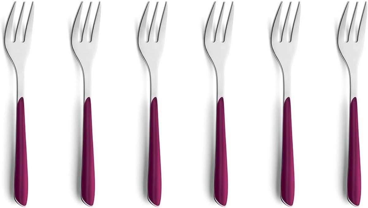 Dessertvorken set voor 6 personen - 18/0 roestvrij staal - kunststof handgrepen - SnelShoppen