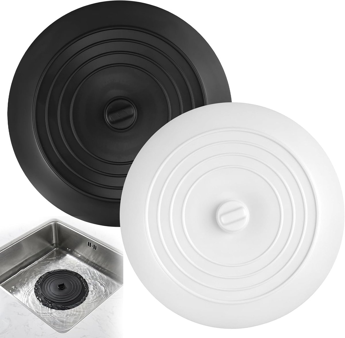 Afvoerstop siliconenrubber 15 cm - zwart en wit - universele badstopper - geschikt voor keuken en badkamer - SnelShoppen