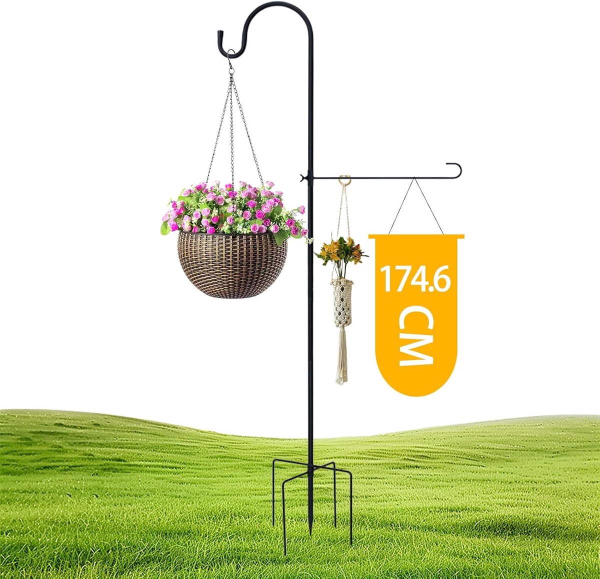 Herders Crook Haken 174,6 cm - Metalen Tuinhaken - Elegant gebogen ontwerp - Voor lantaarns en vogelhuisjes - SnelShoppen