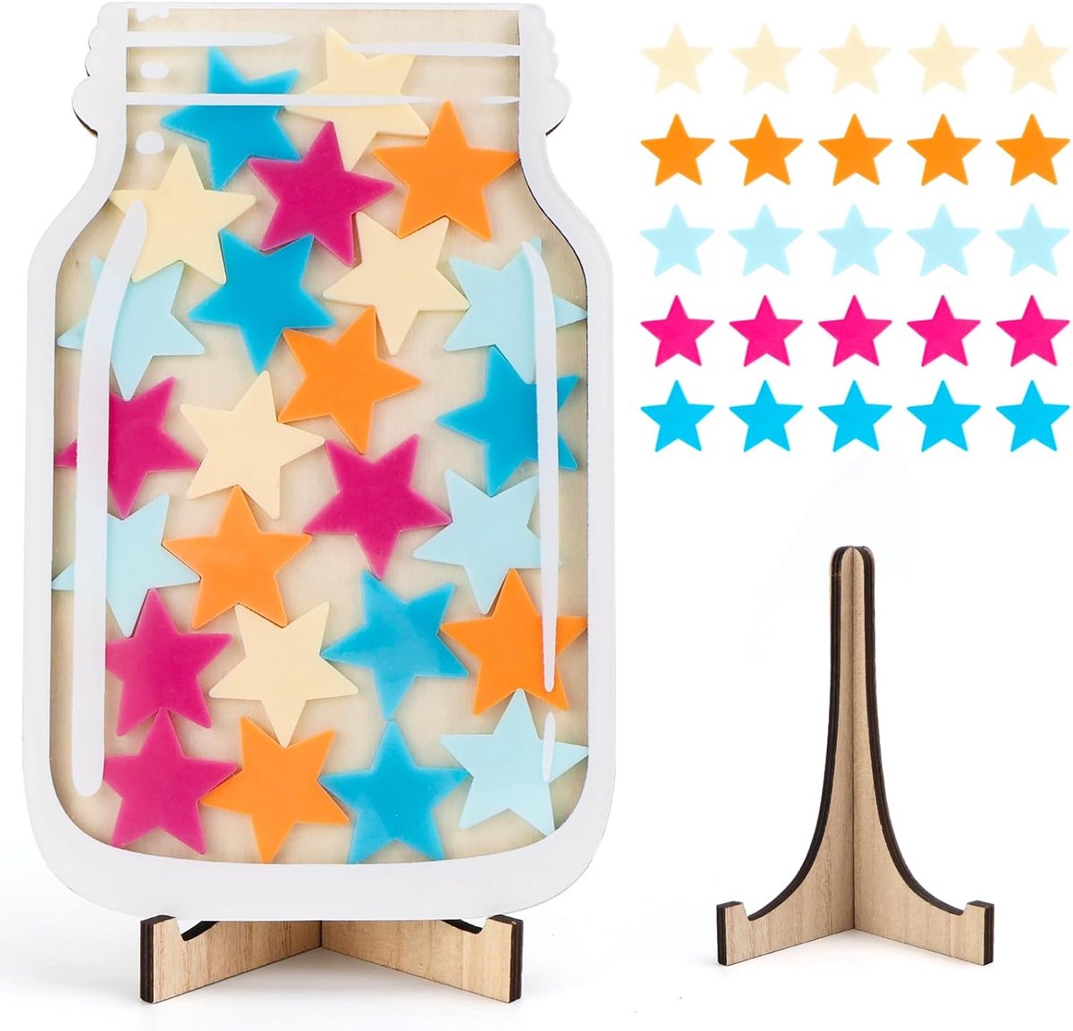 Beloningssysteem kinderen - 25 sterren in stimulerende pot - van hout en glas - voor thuis en school gebruik - SnelShoppen