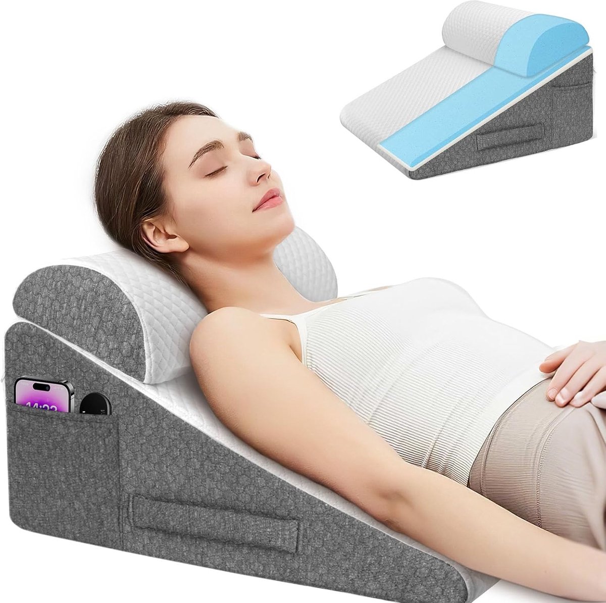 Wedge kussen voor bed - Geheugenschuim - Ergonomische driehoekige steun - Verlicht rug- en kniepijn - SnelShoppen
