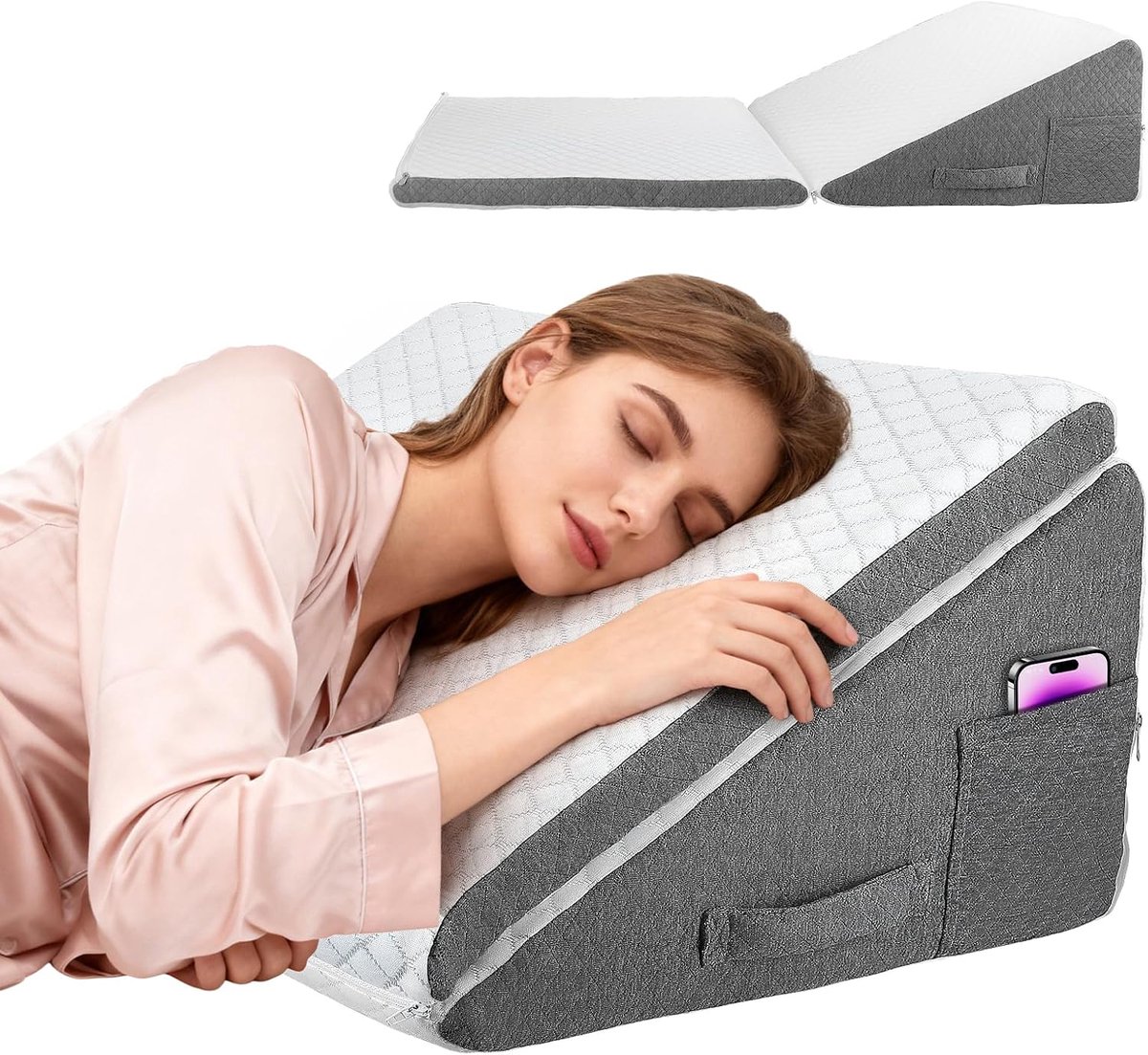 Memory Foam Wedge Kussen 50 x 50 x 26 cm - Verstelbaar Hoofdkussen - Ergonomisch Voor Lezen en Slapen - SnelShoppen