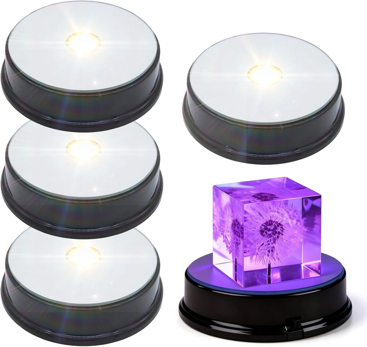 LED lampen voet - ronde voet met 7 kleuren verlichting - kleurverloop - voor glazen kunst en kristallen - SnelShoppen