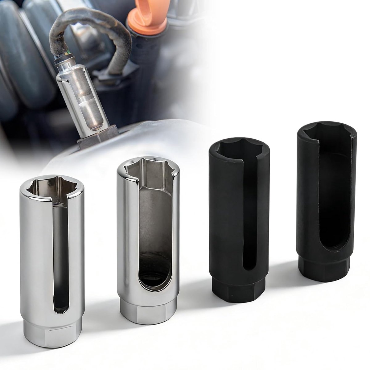 Oxygen sensor socket 22 mm - 4-delige set - chrome vanadium staal - voorkomt kabelschade - SnelShoppen