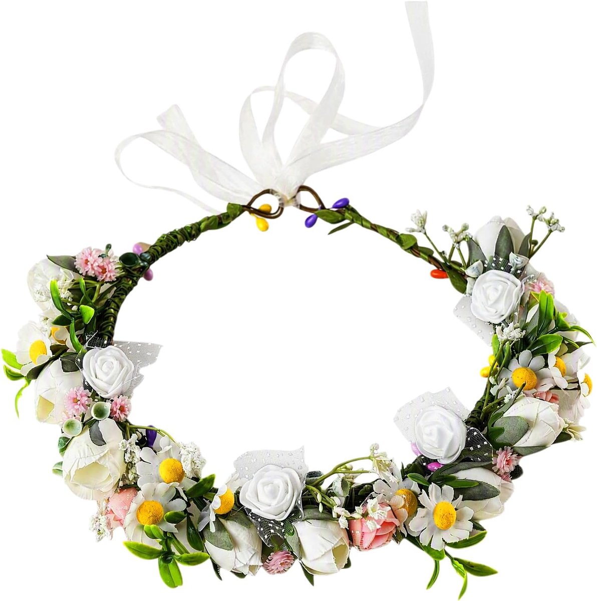 Bloemenkrans dames verstelbaar - kunstbloemen - natuurgetrouwe uitstraling - perfect voor bruiloft - SnelShoppen