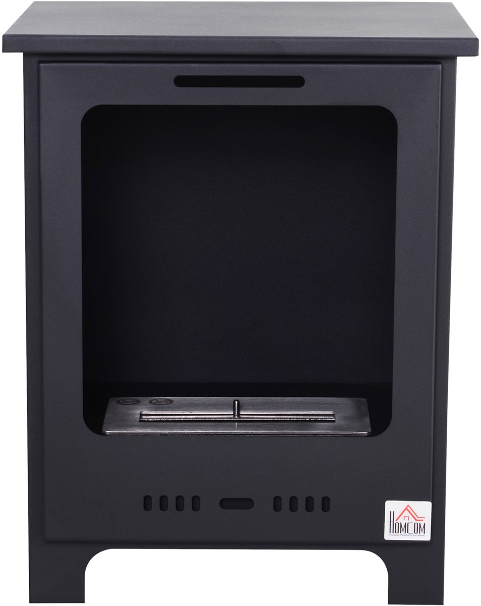 Staande bio-ethanolhaard - brander van 0,9 liter - brandduur van 3 uur - 40L x 30B x 50H cm - geschikt voor een oppervlakte van 20-25 m² - zwart