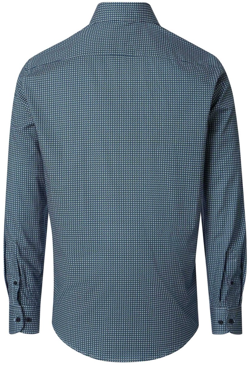 CASA MODA Sport casual fit overhemd - popeline - blauw met groen en wit dessin