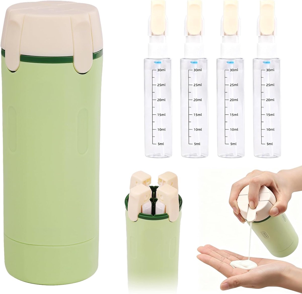 Reisflessen 4-in-1 - Draagbaar en transparant - Met meetschaal en etiketten - Ideaal voor handbagage - SnelShoppen