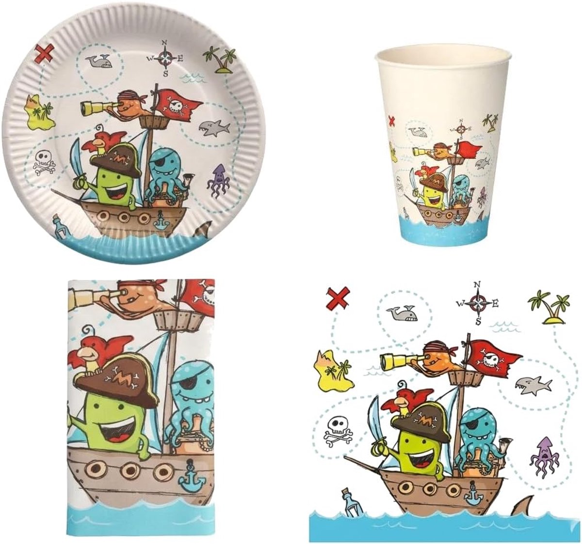 Piratenfeestset 41-delig - duurzaam en plasticvrij - voor 10 personen - complete feestdecoratie - SnelShoppen
