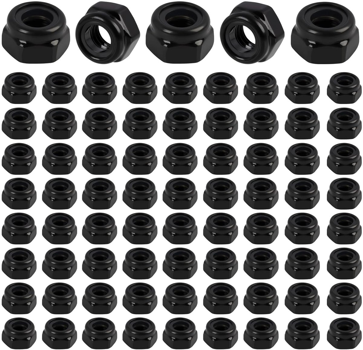 Hexmoeren M5 zwart - roestvrij staal A2 V2A - zelfborgend met nylon ring - set van 50 stuks - SnelShoppen