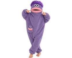 1 Leuke Onesie Pyjama Set – Maat S – Unisex – Pluche Loungewear – Met een grote kam, een grote mond en een voorzak – Creatief bodysuit – Paars