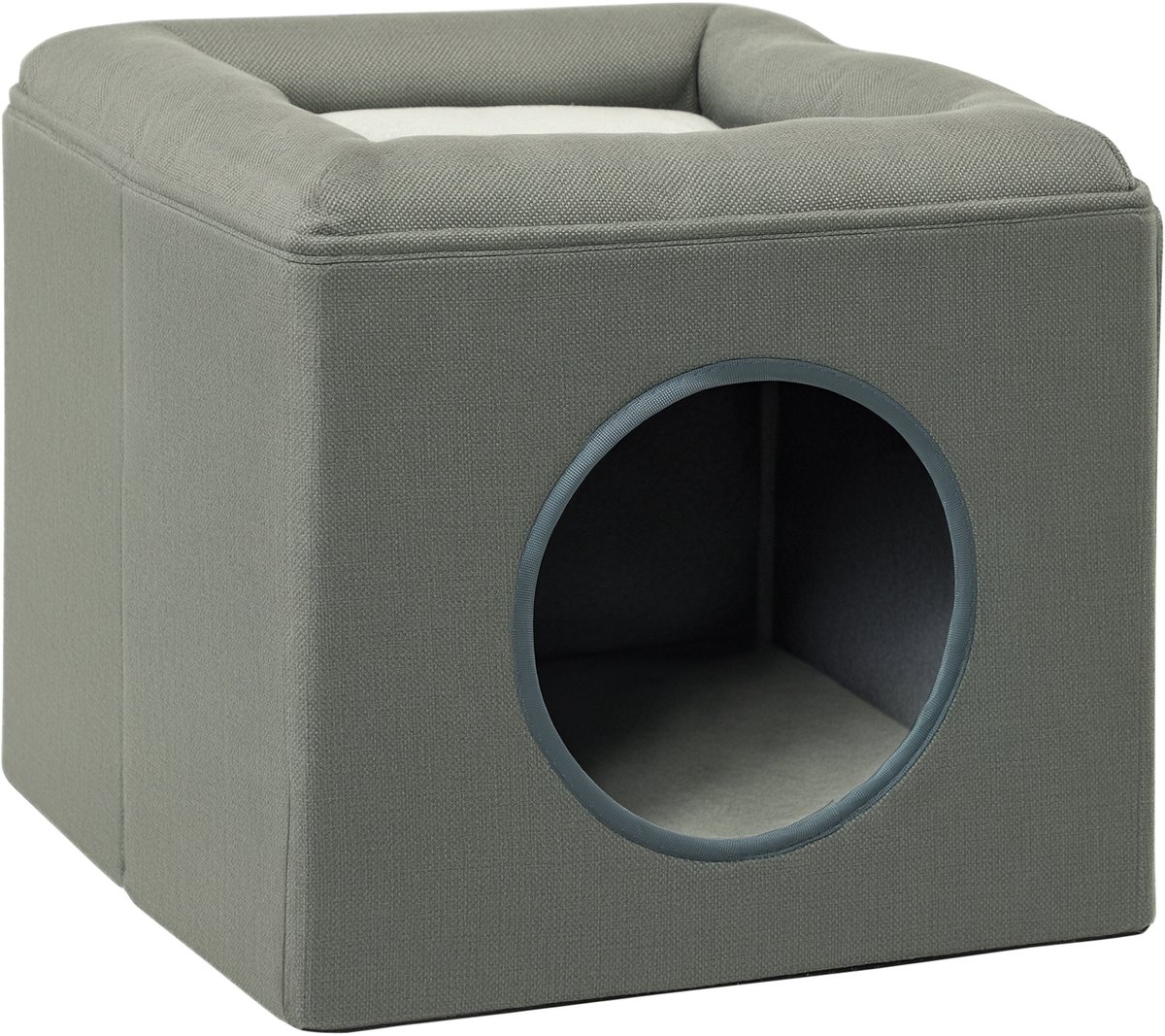 Kattenhuis met 2 niveaus met zacht pluche kussen -36,5 x 36,5 x 33 cm - grijs - Zacht pluche