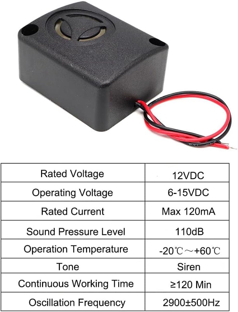 Mini Piezo Alarm 110dB - 12V Miniatuur Sirene - Waterdicht en Stofbestendig - Ideaal voor Autobeveiliging - SnelShoppen
