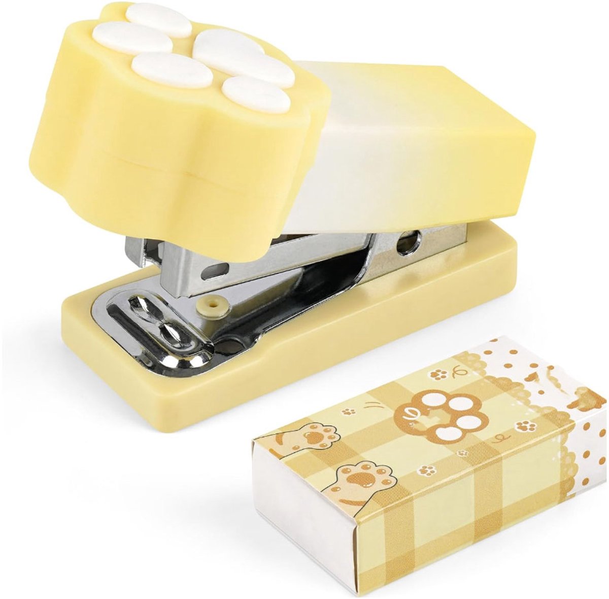 Mini Nietmachine - Kantoornietmachine Kattenklauw - Documenten Organiseren - Schattig Kattenpoot Design - 2-15 Vellen - Geel