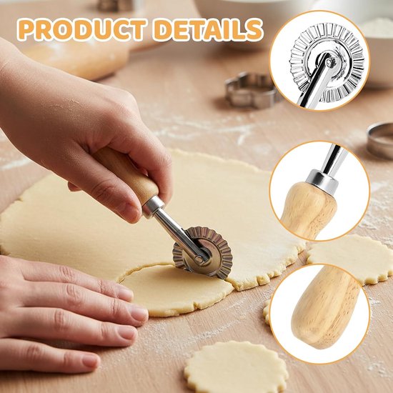 Ravioli roller 4 cm - golvende snijder van zinklegering - houten handgreep - ideaal voor zelfgemaakte pasta - SnelShoppen — afbeelding 4