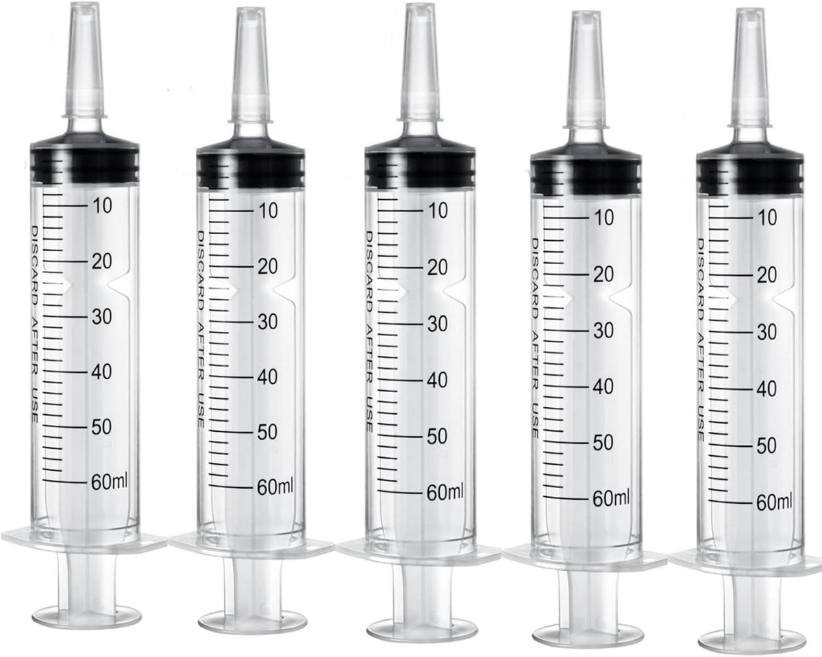Plastic spuiten 60ml - 5 stuks - Steriel en duurzaam - Ideaal voor vloeistofmeting - SnelShoppen