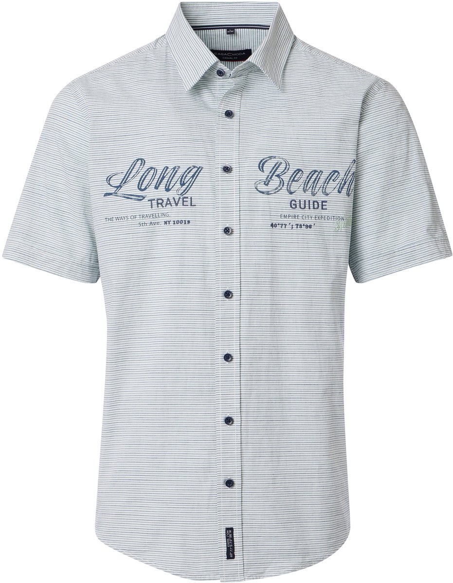CASA MODA Sport casual fit overhemd - korte mouw - chambray - groen en wit gestreept