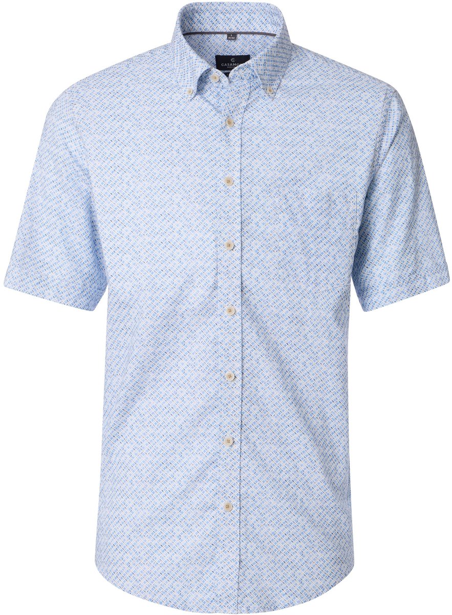 CASA MODA Sport casual fit overhemd - korte mouw - structuur - wit - blauw - oranje dessin
