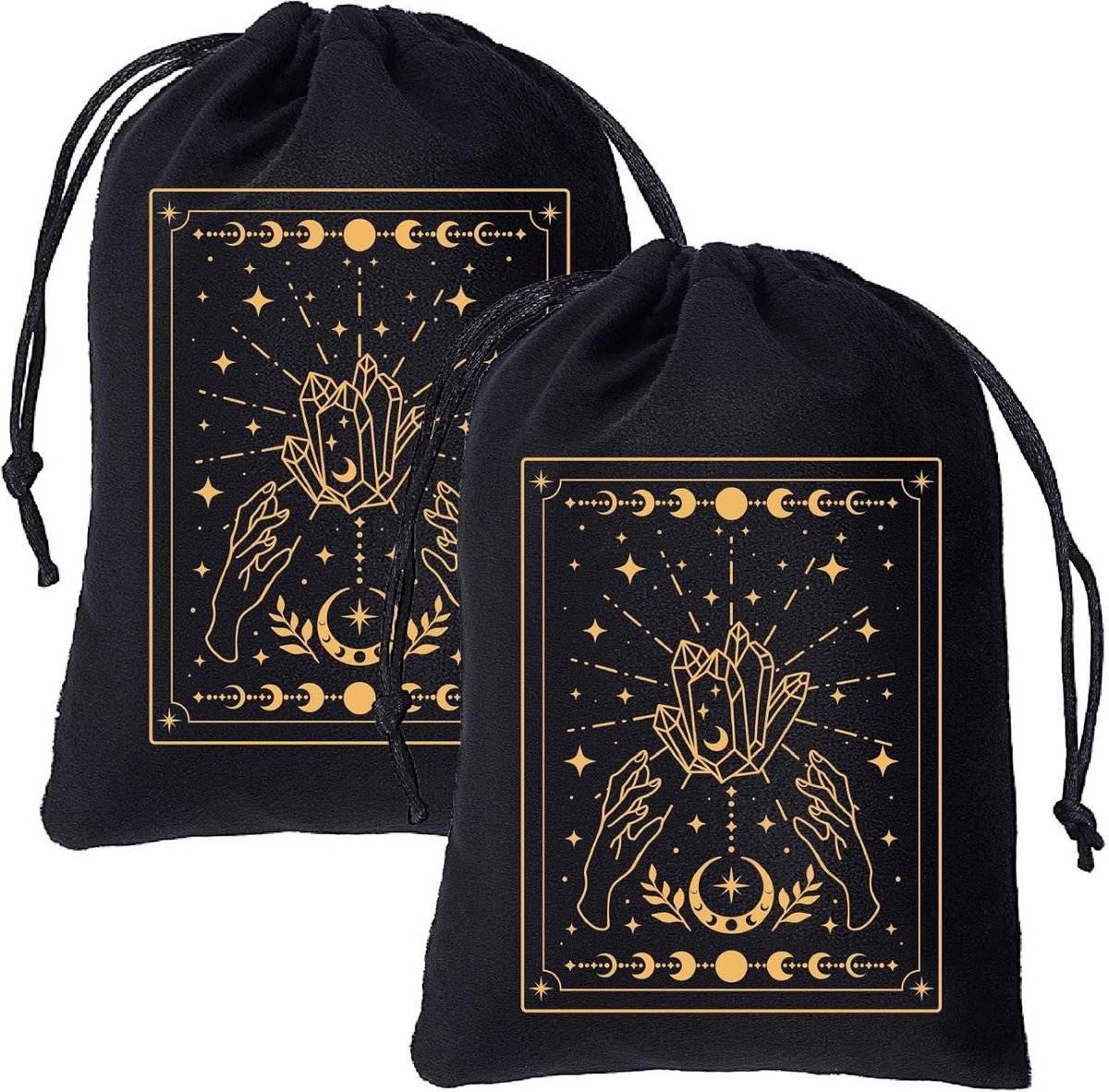 2 Stuks Fluwelen Opbergtas Tarot Kaarten Tassen Zakjes Trekkoord Tassen Tarot Kaarten Dobbelstenen Deck Houder Zakjes Zwarte Maanfase Bijen Sieraden Opbergzakken voor Kristallen Hekserij