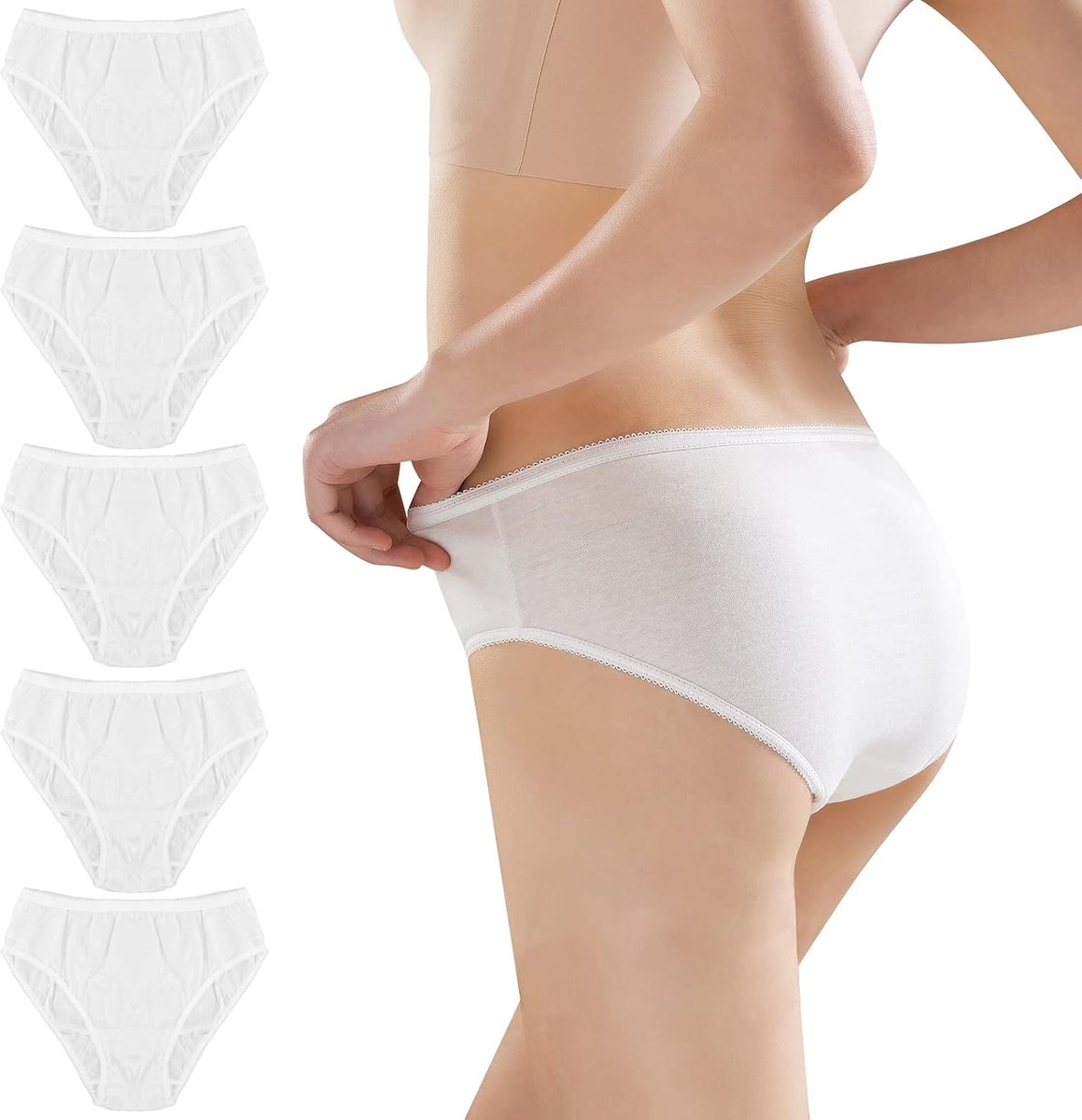 5 stuks wegwerp-onderbroeken voor dames, wit, katoen, voor eenmalig gebruik, wegwerp ondergoed, postpartum, zwangerschapsslipjes voor ziekenhuis, moederschap, menstruatie, reizen, spa