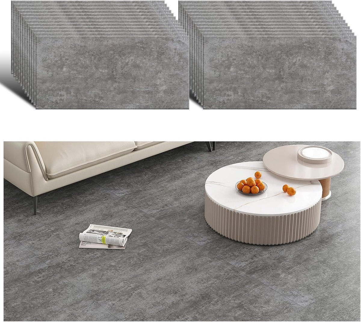 Zelfklevende vloertegels, betonlook, pvc, vloerbedekking, keuken, vinylvloer, grijs, vintage, plaktegels, badkamer, vloer, Venylvloerbedekking, tegellook, woonkamer, vinyl, tegels, garage, 60