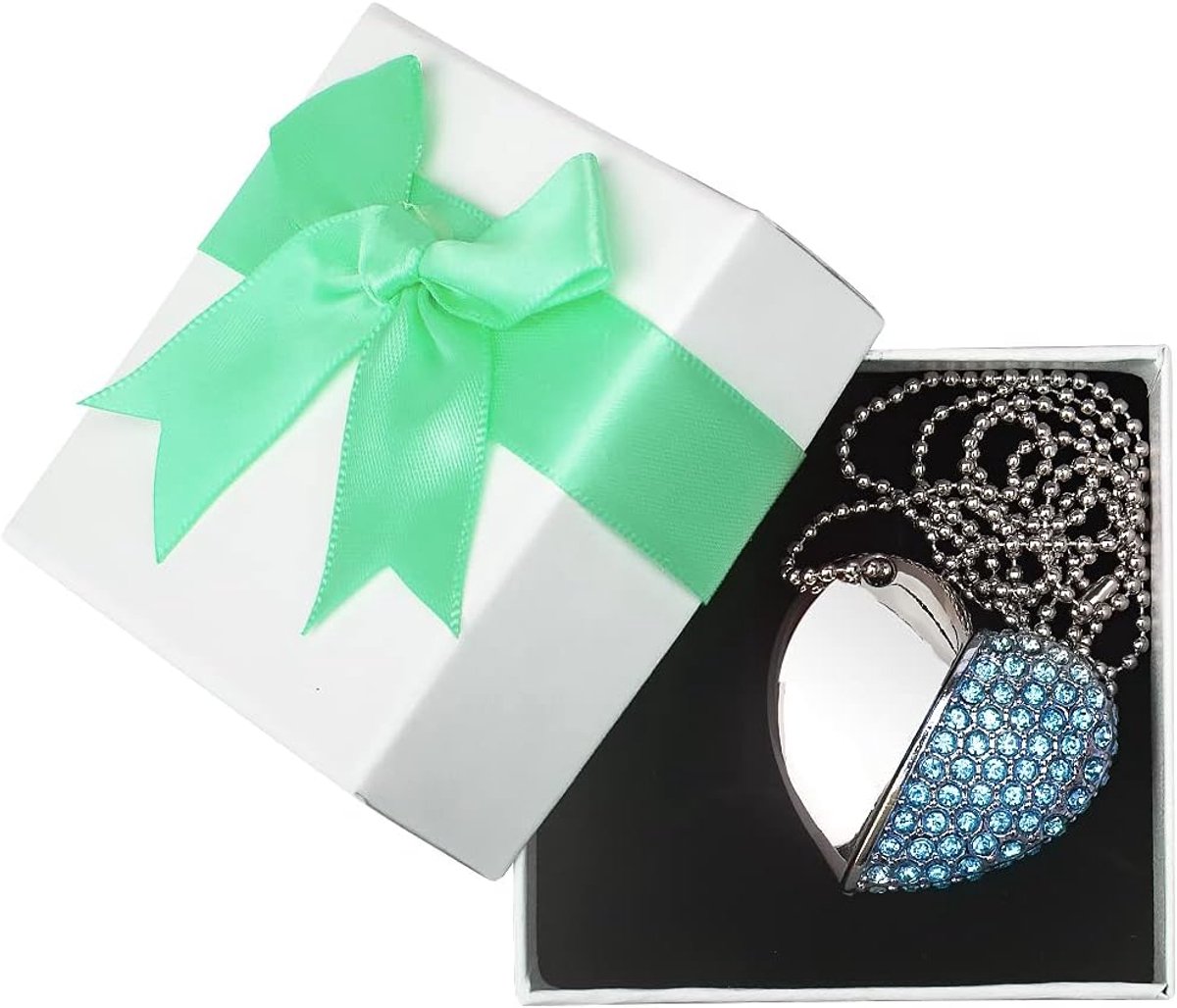 16 GB USB Flash Drive met Doos，Metalen Hart Diamant Waterdichte Pendrive Geschenken voor Vrouw Kind Vriend (32GB, Blau met Doos)